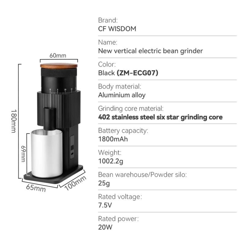 Stainless Steel Electric Burr Coffee Grinder with 25g Capacity for Espresso and Travel - Image 7