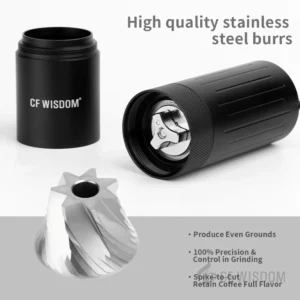 Premium Aluminum Ceramic Burr Manual Coffee Grinder with 15 Settings for Travel