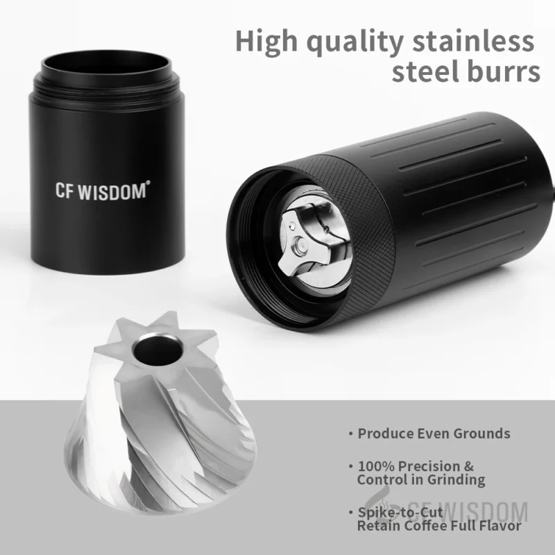 Premium Aluminum Ceramic Burr Manual Coffee Grinder with 15 Settings for Travel