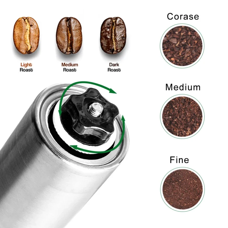 Stainless Steel Conical Burr Manual Coffee Grinder with Adjustable Settings for Travel - Image 2