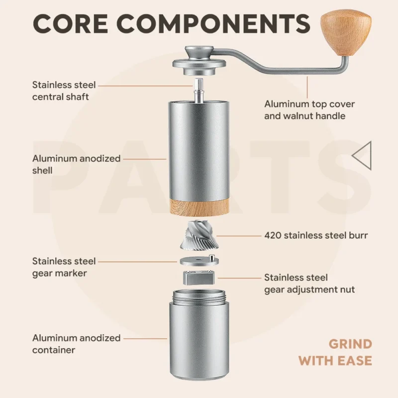 Premium Stainless Steel Burr Manual Coffee Grinder with Adjustable Settings for Espresso - Image 5