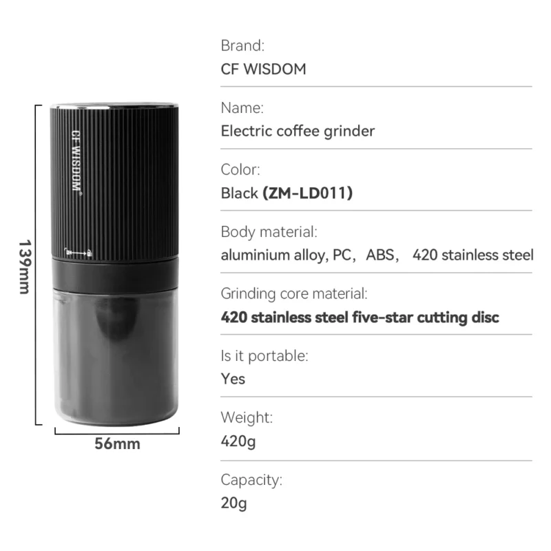 Precision Six-Star Burr Portable Electric Coffee Grinder with 1800mAh Battery for Espresso - Image 8