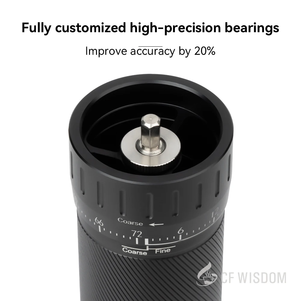 Professional-grade manual coffee grinder with external adjustment system for precise espresso settings
