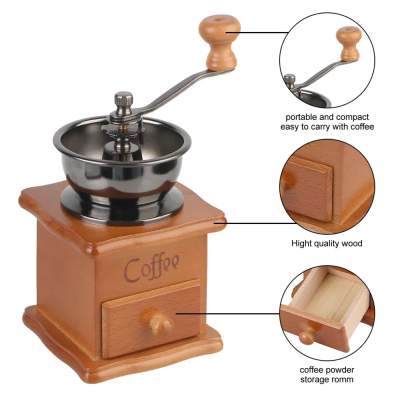 Vintage Wooden Manual Coffee Grinder with Ceramic Burrs for Pour Over & French Press - Image 6