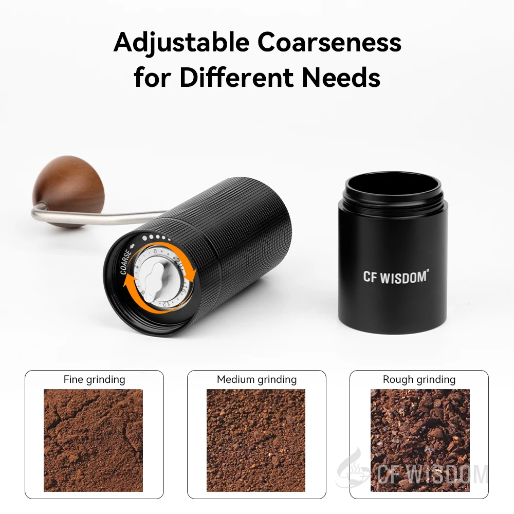 Stainless steel manual coffee grinder with large burr mechanism for precision grinding