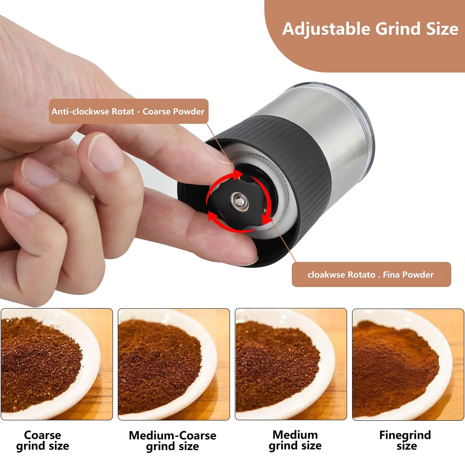 Compact manual coffee grinder with removable components for easy travel packing