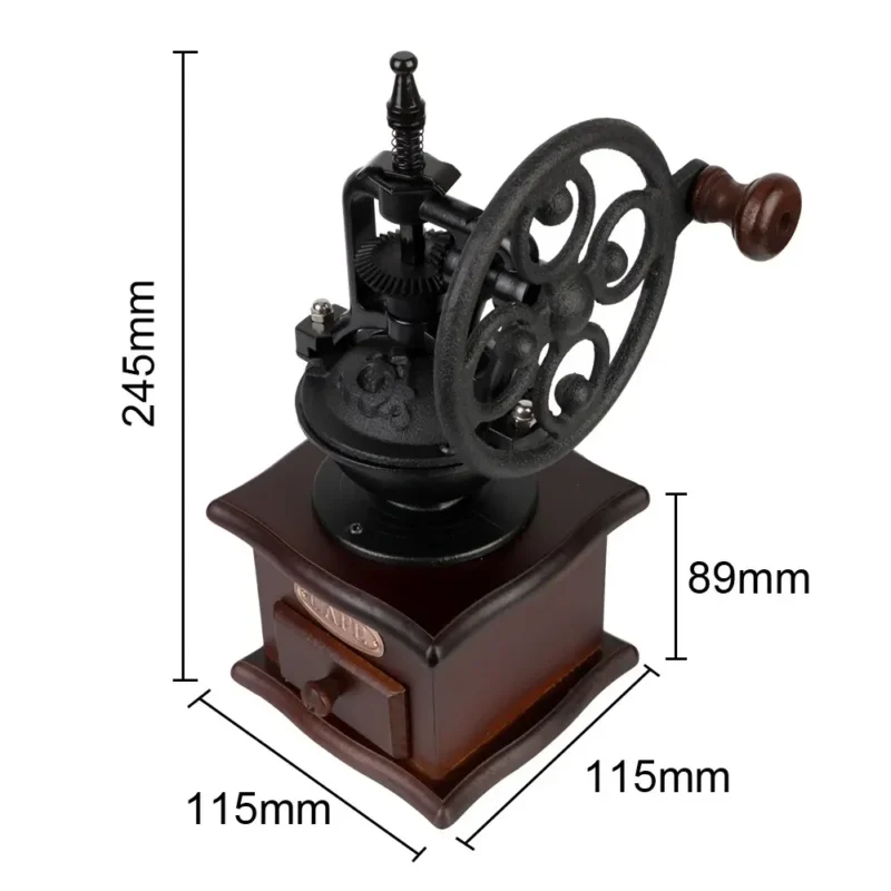 Vintage Wheel Cast Iron Manual Coffee Grinder with Adjustable Settings for Pour Over - Image 7