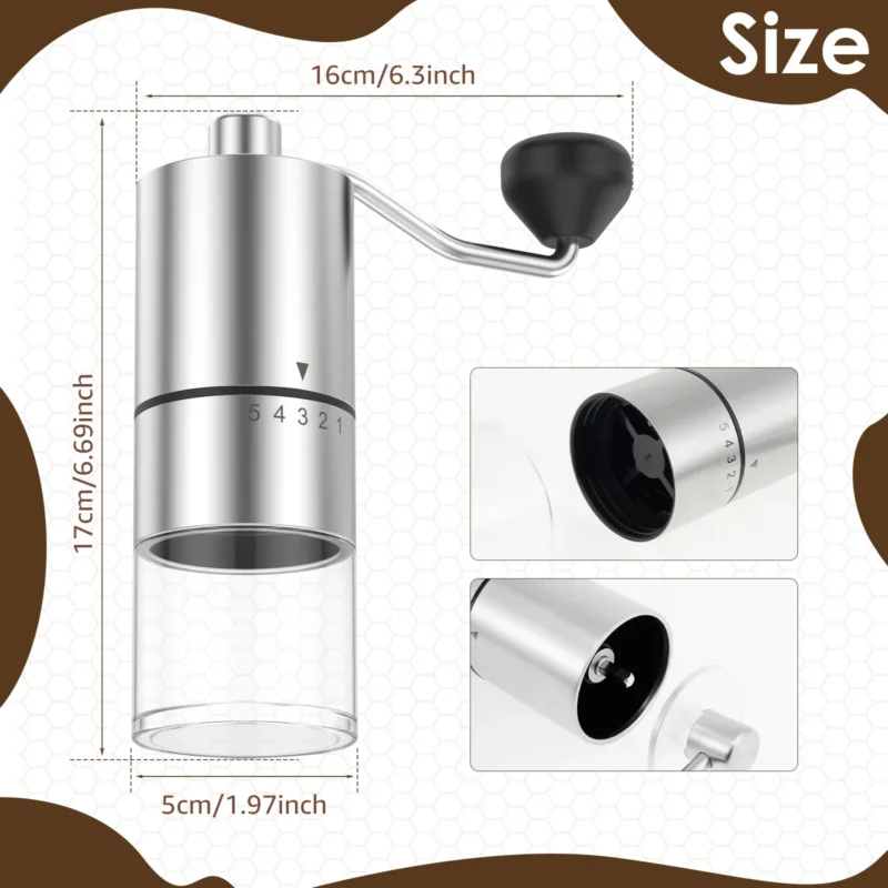 Stainless Steel Conical Burr Manual Coffee Grinder with Adjustable Settings for Espresso to French Press - Image 2