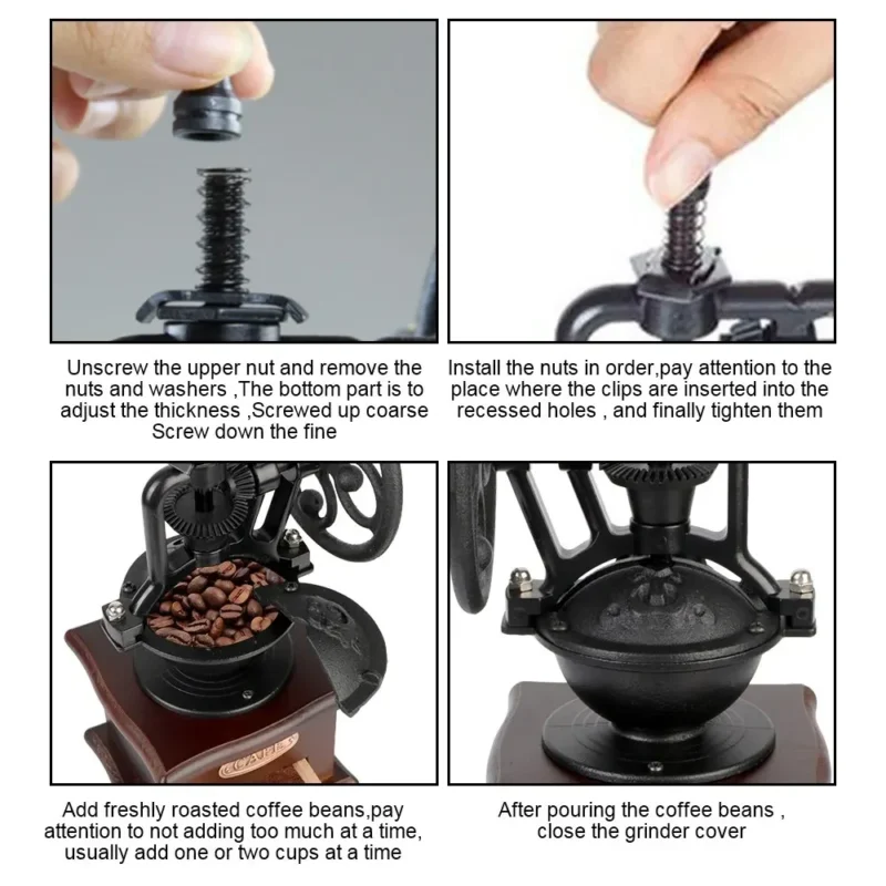 Vintage Wheel Cast Iron Manual Coffee Grinder with Adjustable Settings for Pour Over - Image 6