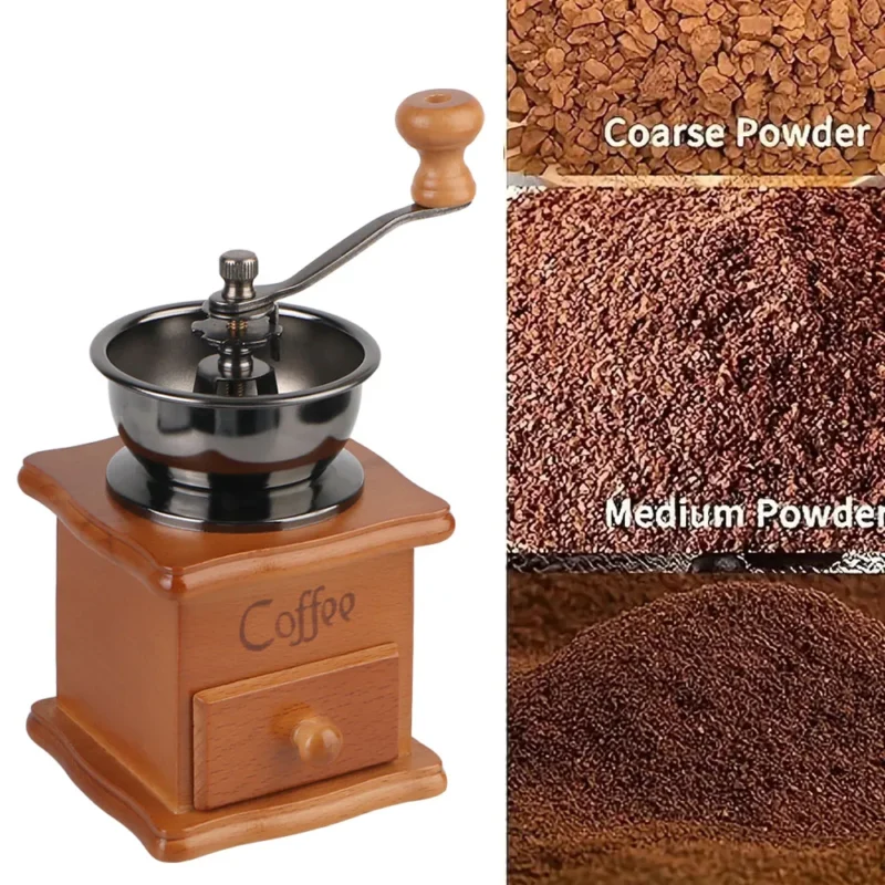Vintage Wooden Manual Coffee Grinder with Ceramic Burrs for Pour Over & French Press - Image 3