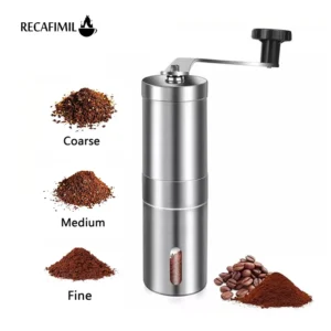 Stainless Steel Conical Burr Manual Coffee Grinder with Adjustable Settings for Home and Travel
