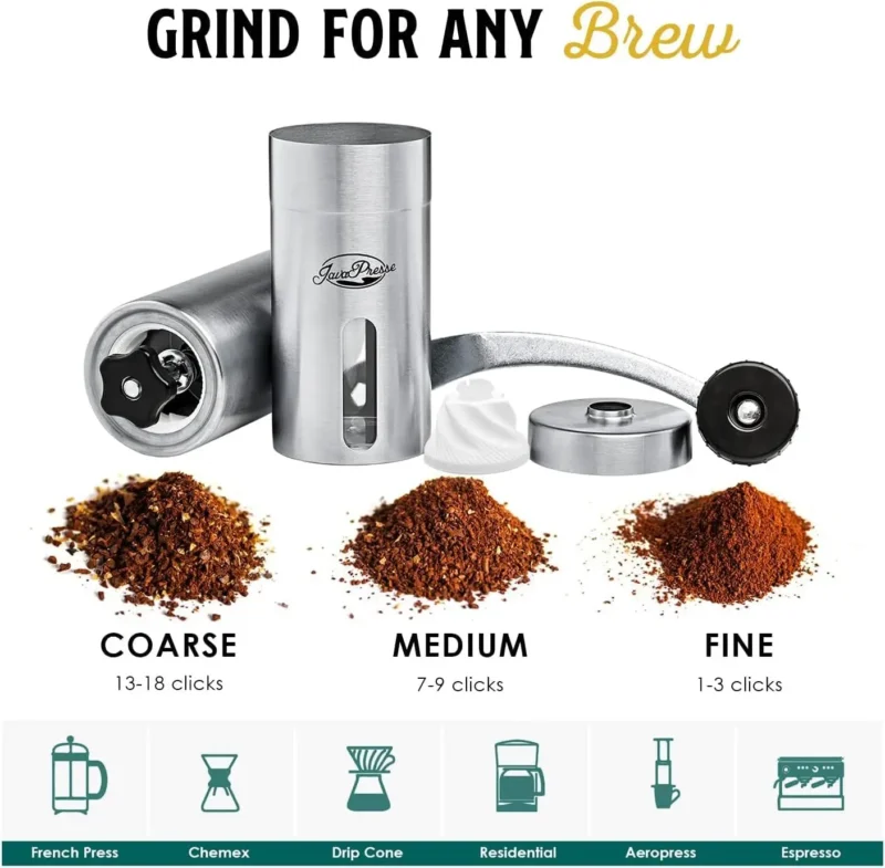 Premium Stainless Steel Conical Burr Manual Coffee Grinder with 18 Adjustable Settings for Espresso and Travel - Image 2