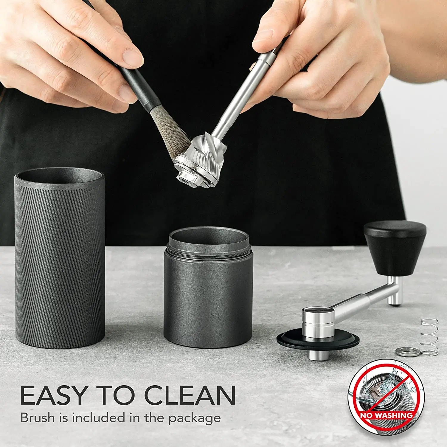Stainless steel foldable coffee grinder with precision burrs for consistent grinding on the go