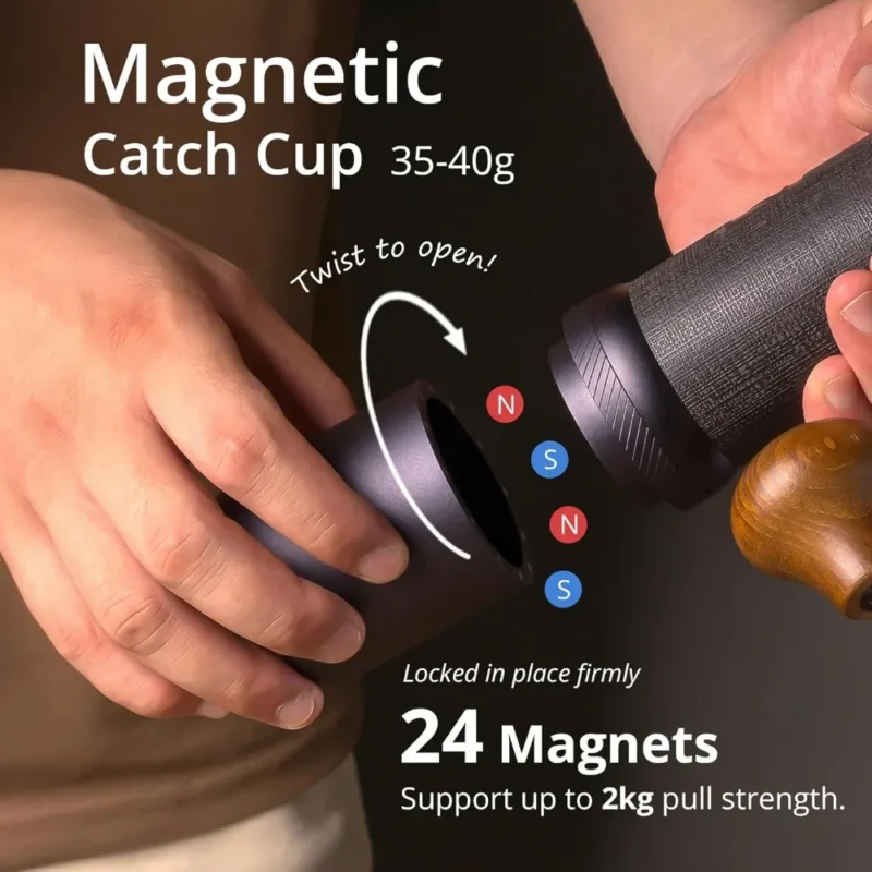 Stainless Steel Conical Burr Manual Coffee Grinder with Foldable Handle and Magnetic Catch Cup - Image 6