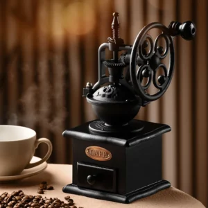 Vintage Wood Conical Burr Manual Coffee Grinder with Ferris Wheel Design for Pour Over