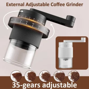 Premium Plastic 35-Setting Burr Manual Coffee Grinder with External Adjustment for Home Brewing
