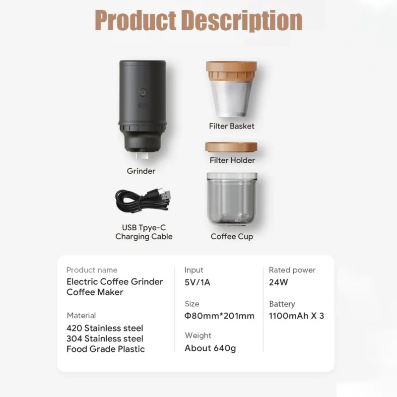 Portable USB Rechargeable Ceramic Burr Manual Coffee Grinder with 24 Settings for Espresso and Pour Over - Image 6