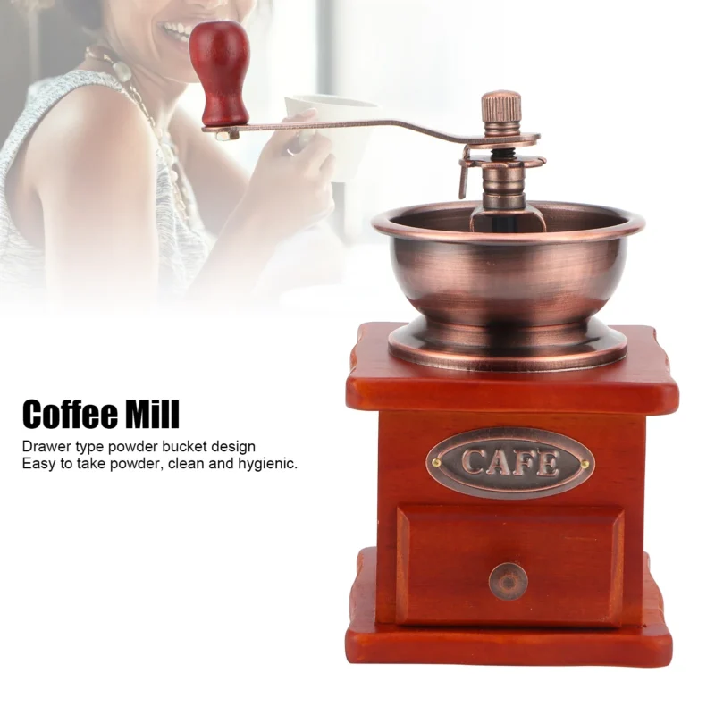 Vintage Hand-Cranked Manual Coffee Grinder with Adjustable Settings for Home Brewing