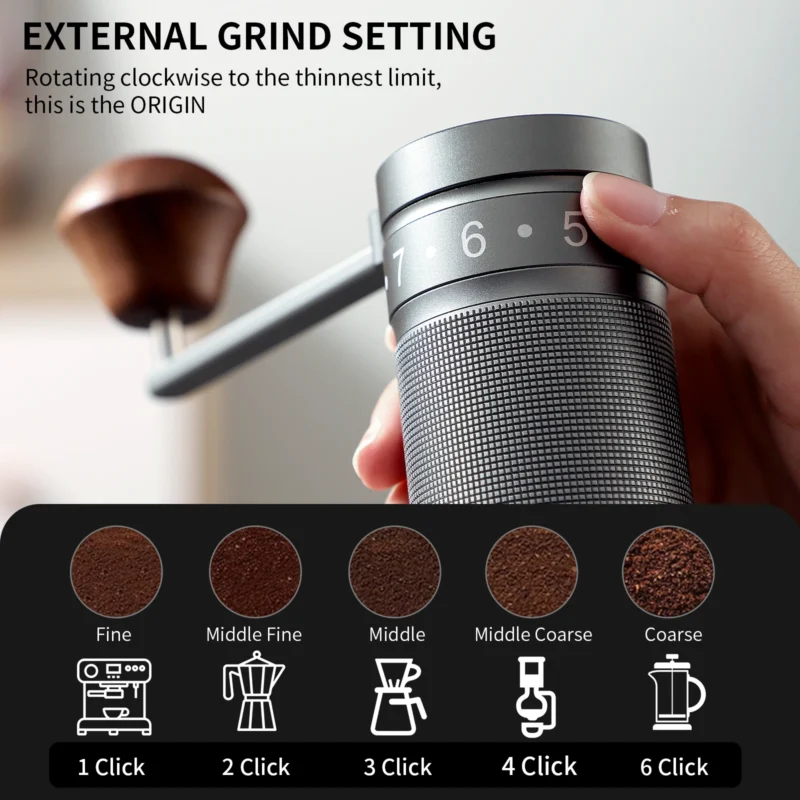 Aluminum Foldable Manual Coffee Grinder with External Adjustment Stainless Steel Burr Mill for Travel - Image 3