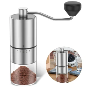 Stainless Steel Conical Burr Manual Coffee Grinder with Adjustable Settings for Espresso to French Press