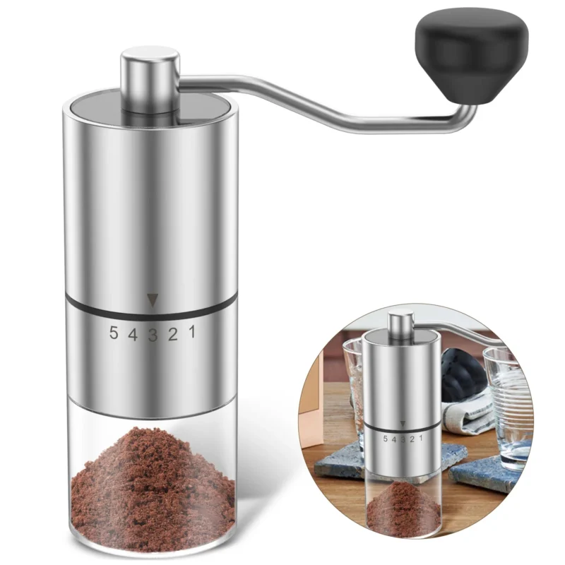 Stainless Steel Conical Burr Manual Coffee Grinder with Adjustable Settings for Espresso to French Press