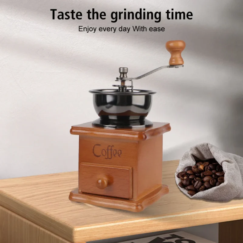 Vintage Wooden Manual Coffee Grinder with Ceramic Burrs for Pour Over & French Press - Image 2