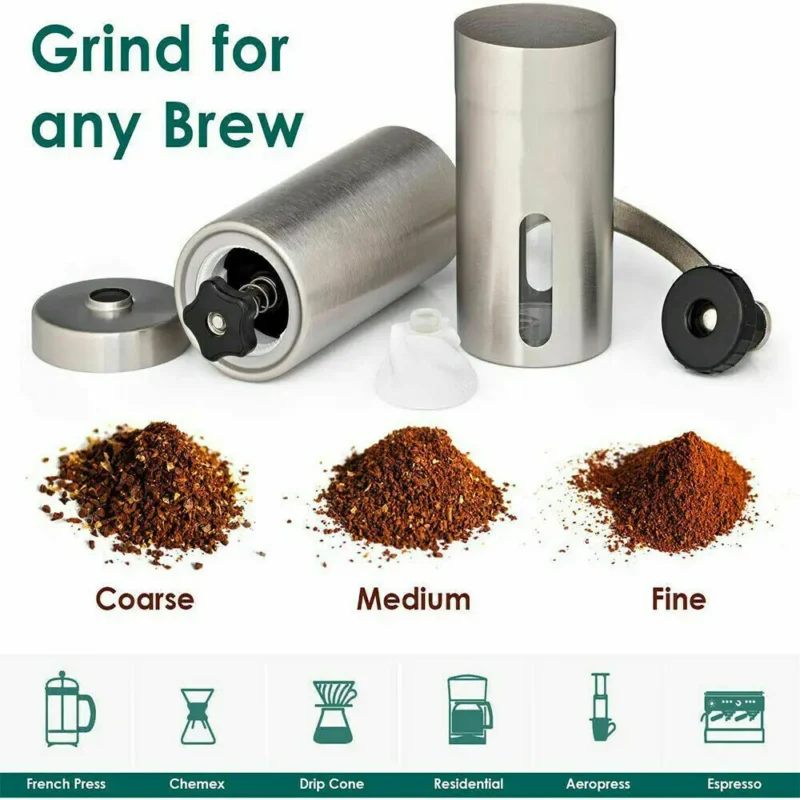 Stainless Steel Ceramic Burr Manual Coffee Grinder with Adjustable Settings for Pour Over Coffee - Image 2