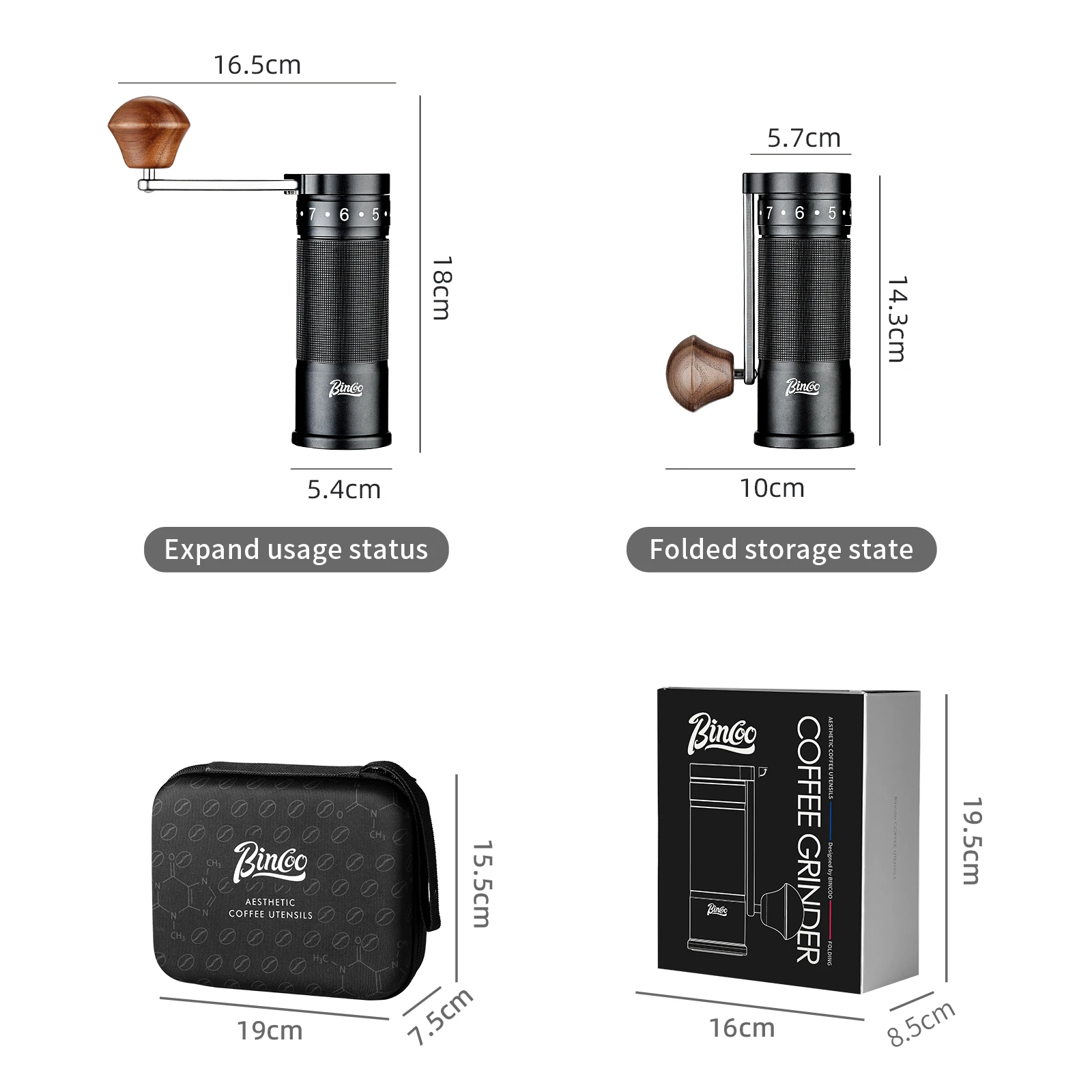 Portable manual coffee grinder with foldable handle for travel convenience
