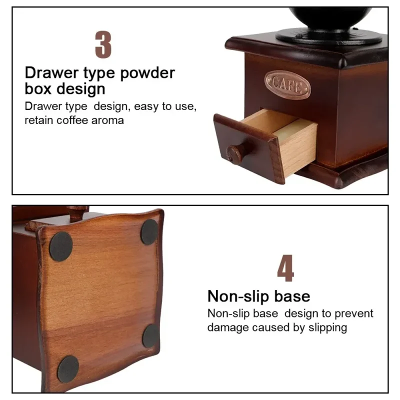 Vintage Wheel Cast Iron Manual Coffee Grinder with Adjustable Settings for Pour Over - Image 4
