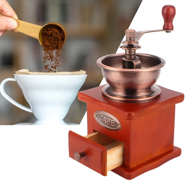 Vintage Hand-Cranked Manual Coffee Grinder with Adjustable Settings for Home Brewing - Image 2