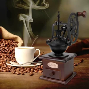Vintage Wheel Cast Iron Manual Coffee Grinder with Adjustable Settings for Pour Over