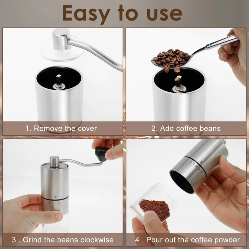 Stainless Steel Conical Burr Manual Coffee Grinder with Adjustable Settings for Espresso to French Press - Image 4