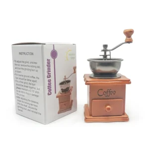 Vintage Wooden Manual Coffee Grinder with Ceramic Burrs for Pour Over and Espresso