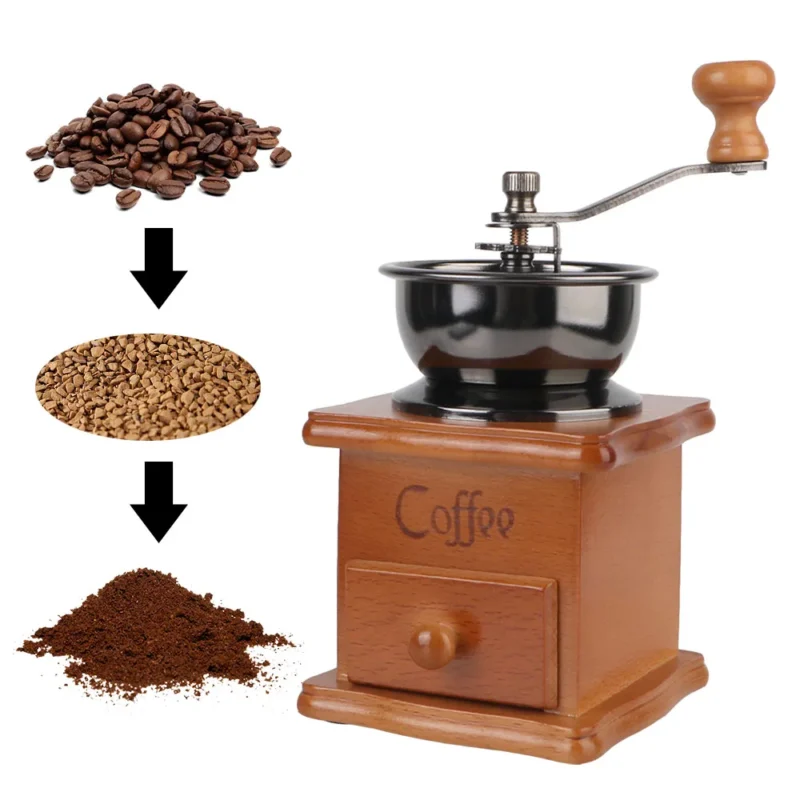 Vintage Wooden Manual Coffee Grinder with Ceramic Burrs for Pour Over & French Press - Image 4