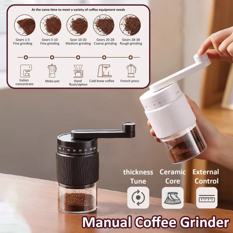 Ceramic Burr Manual Coffee Grinder with 35 Adjustable Settings for Espresso and Pour Over